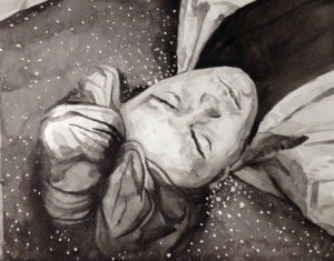 “The Blankets Were the Stars”, watercolour and gouache on arches paper, 9" x 11.5"