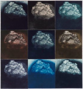 “Nine Views of a Cloud”, 2015, multiple color mezzotint and gampi chine collé, edition of 12, 23" x 25"