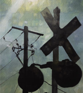 Alex Bierk, "Crossing", 2020, gouache on paper, 9.5" x 8.75"